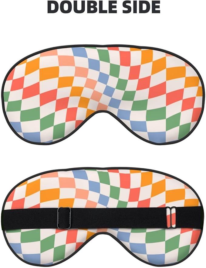 Retro Wavy Checkerboard Sleep Mask Eye Mask with Adjustable Strap Eye Sleep Shade Cover Blocks Light for Women Men Airplane Travel Nap