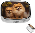 Square Pill Box 2 Compartment Medicine Pill Case Yellow Pomeranian Pill Box for Purse Pocket Waterproof Metal Pill Container Portable Pill Holder Mini Pill Organizer for Travel or Daily