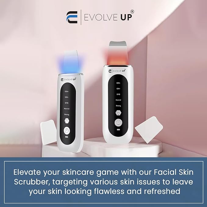 Facial Skin Scrubber - Face Cleansing Spatula, Blackhead Remover, Facial Pore Extractor - Portable & Ergonomic Design for Deep Cleansing - 5 in 1 Skincare with Red & Blue Light Stimulation