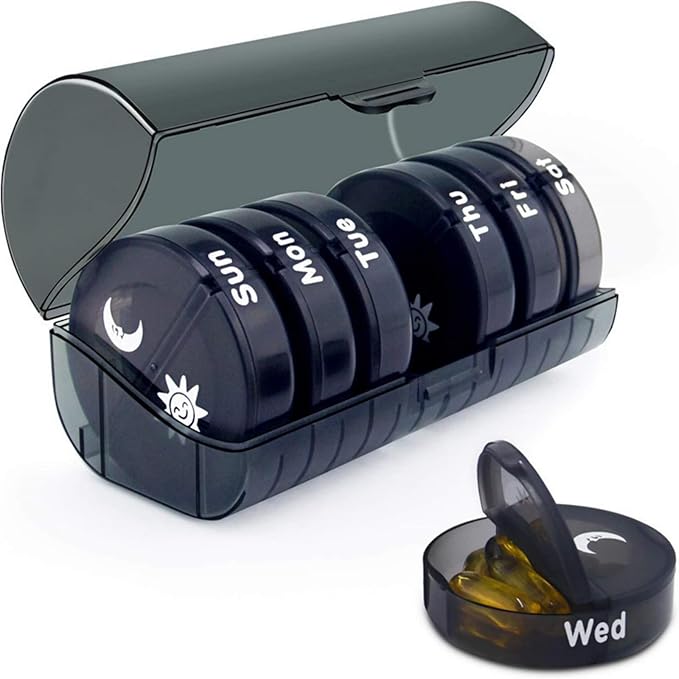 Large Weekly Pill Organizer 2 Times a Day, Vitamin Box, Convenient and Easy to Use, X-Large Pop-Out Compartments, Daily Pill Box AM PM Pill Case for Medicine/Vitamin/Fish Oil/Supplements (Black)