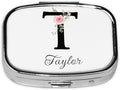 Custom Pill Box Personalized Square Small Pill Case with Mirror Add Your Photo Text Logo Name Decorative 2 Compartment Portable Metal Medicine Container Vitamin Organizer for Pocket Purse Travel (T)