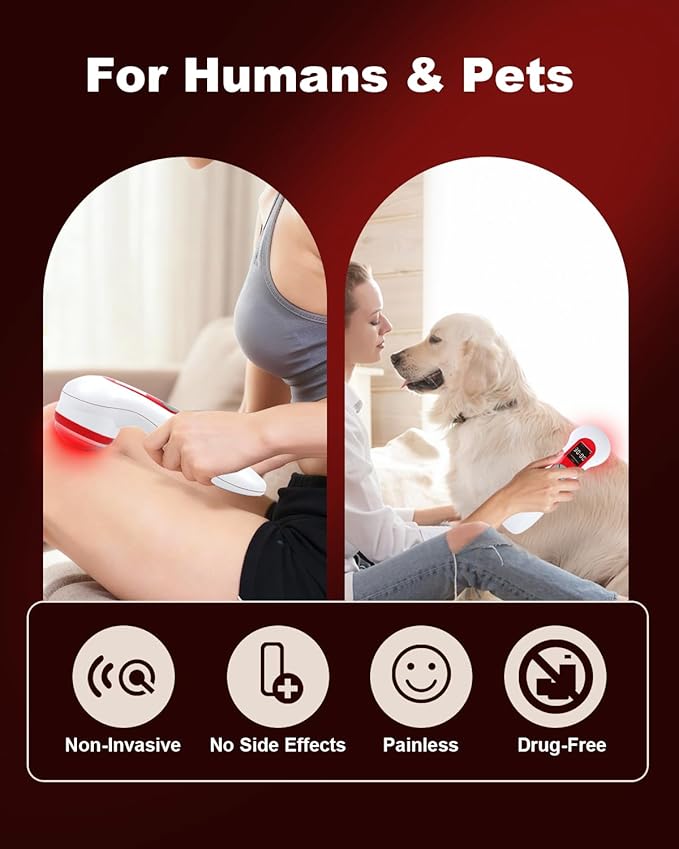 Handheld Red Light Therapy Device with Magnetic Cover, LLLT Low Level ColdLaser Therapy Device for Dogs/Human, with 5 * 808nm & 10 * 650nm，5000mAh Large Capacity Rechargeable
