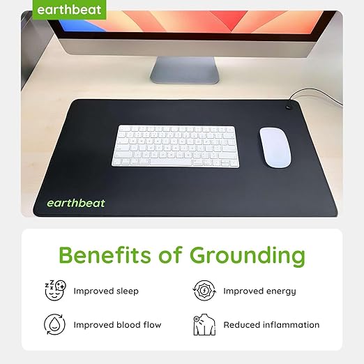 earthbeat Classic Grounding Mat. Grounding Tester Kit Included. Natural Therapy for Sleep Quality, Anti-Inflammation and Wellness. Conductive Vegan Leather. 13"×24"