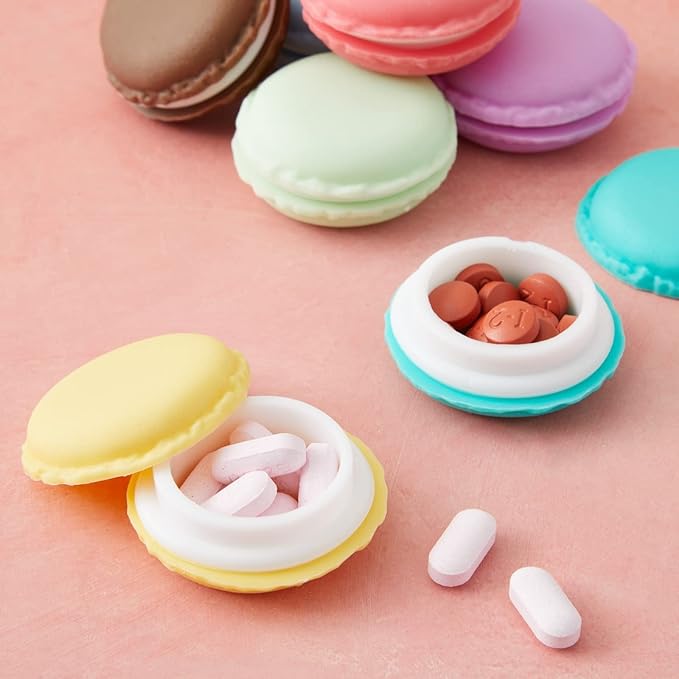 Juvale Macaron Pill Case - Macaron Jewelry Holder & Pill Box - Durable Mini Plastic Containers with Lids - 8 Colors, 1.7 in - Pack of 16