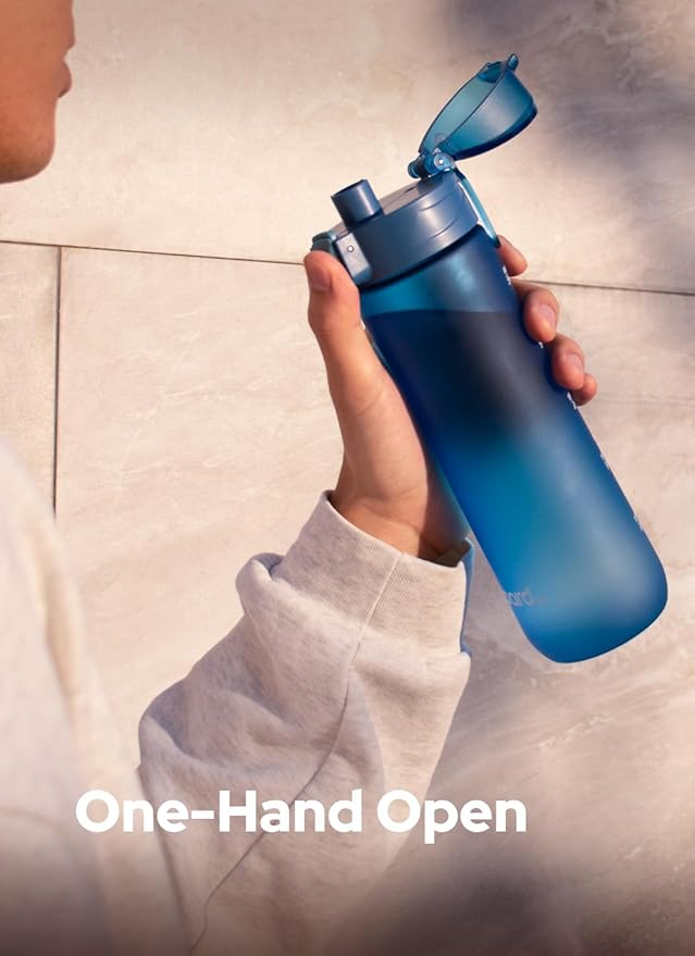 Opard 20oz Plastic Water Bottle Dishwasher Safe, Leakproof Flip-Top Lid, BPA Free Tritan, Wide Mouth Reusable Kids Water Bottle for School Hiking Commuting Outdoor Travel and Gym(Ice Blue)