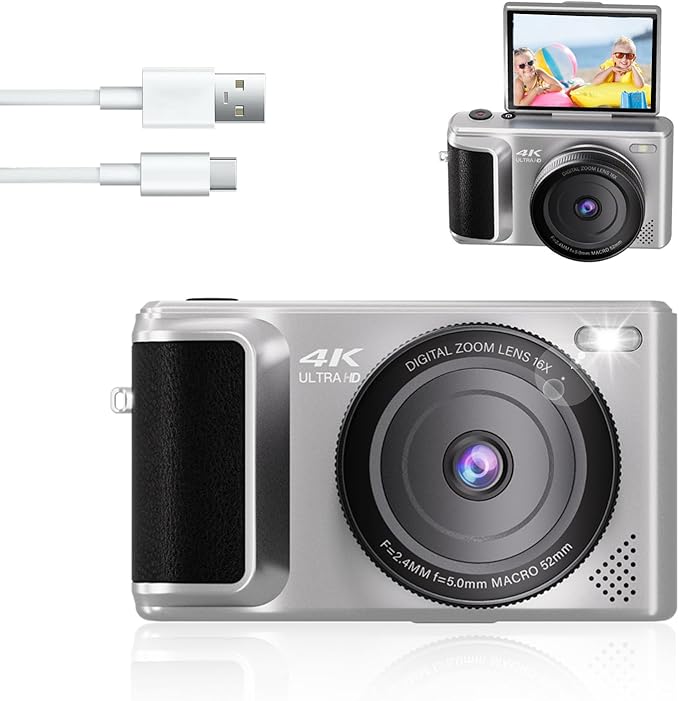 4K Digital Camera for Photography, 64MP Vlogging Camera for, 18X Digital Zoom, Autofocus Video Camera, 2.8in 180° Flip Screen, Compact Camera for Beginner