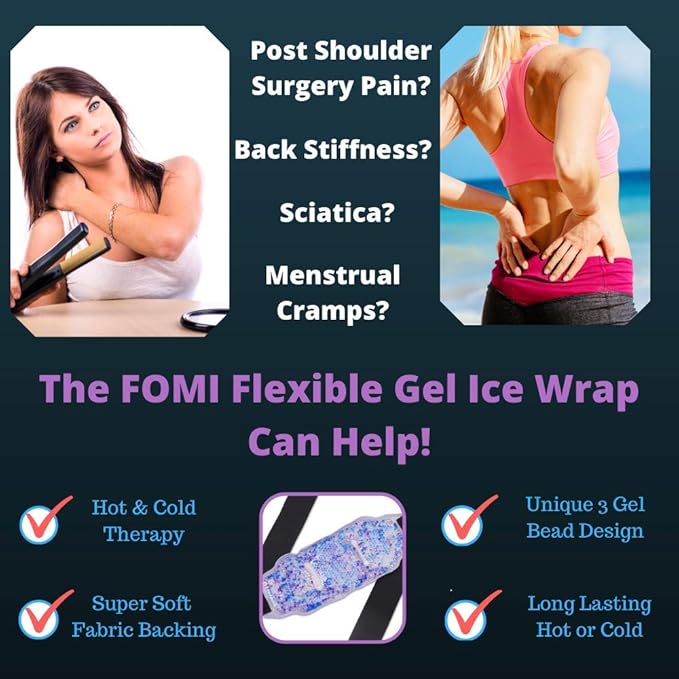 Premium Hot Cold Gel Bead Ice Packs by FOMI Care | 2 Pack | Cool Compress for Lower Back, Shoulder, Knee, Bicep, Stomach | Coccyx, Sciatica, Tailbone Pain Relief | Flexible, Reusable Heating Pad