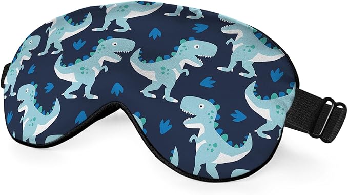 Funny Dinosaur Sleep Mask Eye Mask Cartoon Green White Animals Ferocious Animal Dark Blue Sleep Mask Light Blocking Adjustable Soft Eye Masks for Women Deep Rest Travel