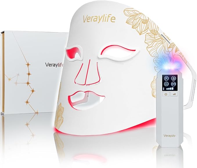 Red Light Therapy Mask for Face, LED Facial Mask, Skin Care Light with Near Infrared 850nm & Adjustable Blue Light, Portable Home Device with 7 Colors & 8 Modes, 432 Beads Pro LEDs (White-F)