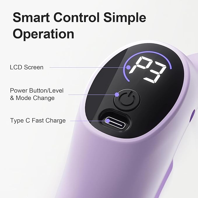 Deep Tissue Percussion Massage Gun, Ergonomic Fascia Blaster with 3 Modes & 5 Levels, Fascia Ring Massager with Belt for Muscle Relief & Full-Body Relaxation (Purple)