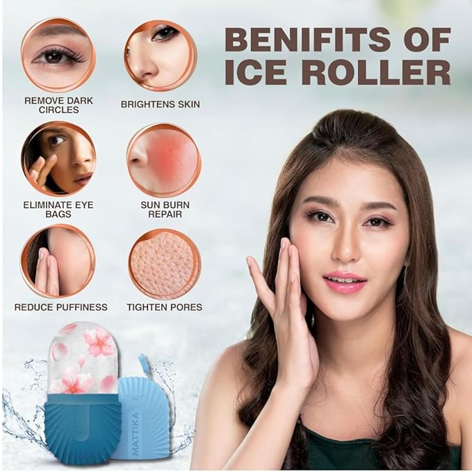 Ice Roller for Face & Eyes – Facial Ice Roller for Under Eye Puffiness, Reusable Silicone Ice Face Roller Massager for Skin Tightening, Pore Shrinking & Cooling Skincare Tool (Blue)
