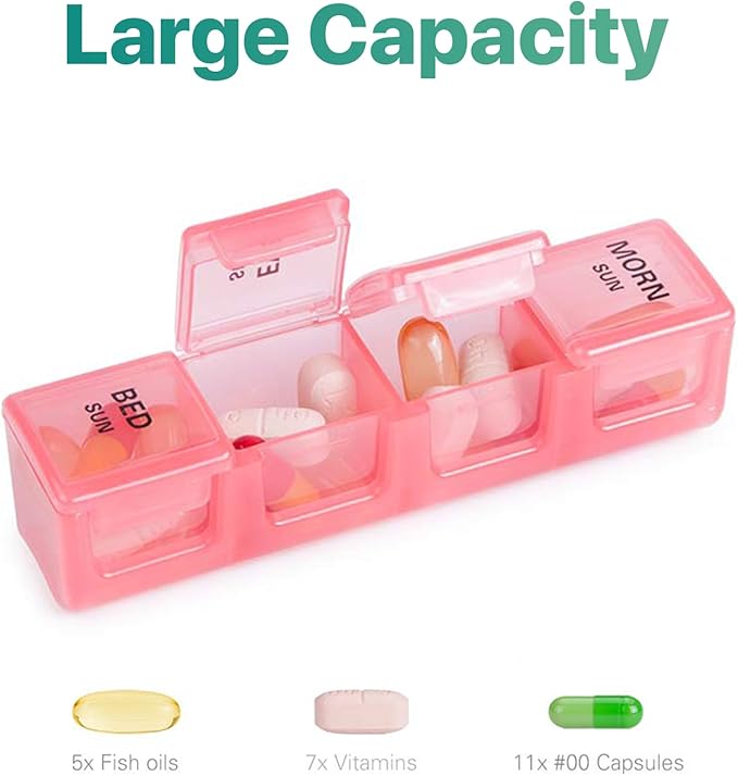 Sukuos Weekly Pill Organizer 7 Day 4 Times a Day, Moisture-Resistant Large Daily Pill Box Medicine Cases for Vitamin/Fish Oil/Supplements (Black)