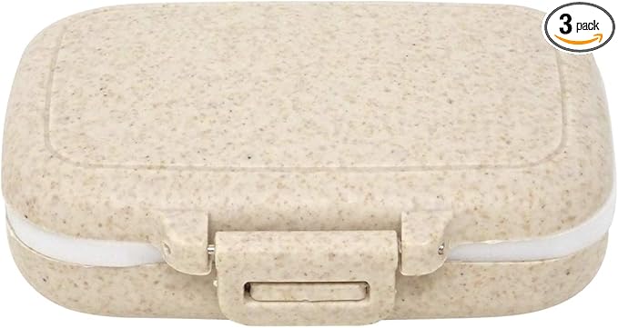 Honbay Vitamin Organizer Box Portable Travel Pill Case Healthy Eco-Friendly Wheat Straw Small Pill Box (Primary Color)