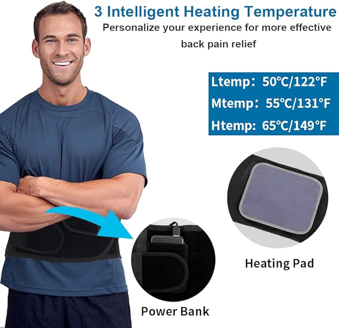 Back Brace with Heating Pad for Lower Back Pain, Cordless Heating Pad for Back, Heated Back Brace for Women and Men, Lumbar Support Brace for Sciatica, Scoliosis, Herniated Disc, Cramps, L