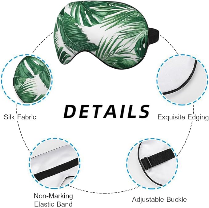 Tropical Palm Leaves Sleep Mask Eye Mask Green Jungle Leaves Floral Sleep Mask Light Blocking Adjustable Smooth Soft Eye Masks for Women Deep Rest Travel