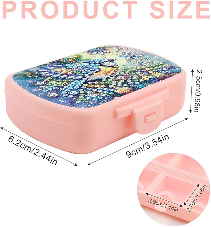 C'eitura 2pcs DIY Colorful Bird Diamond Art Painting Pink Pill Organizer with 6 Lid Detachable Compartments, Fun DIY Craft Project for Adults, Elegant Pill Case for Purse & Travel