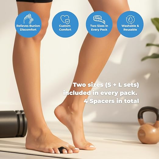 Single Toe Spacer for Bunion Relief and Plantar Fasciitis Support, Soft Gel Toe Separators for Alignment, Foot Tension and In-Shoe Comfort | 4 pieces