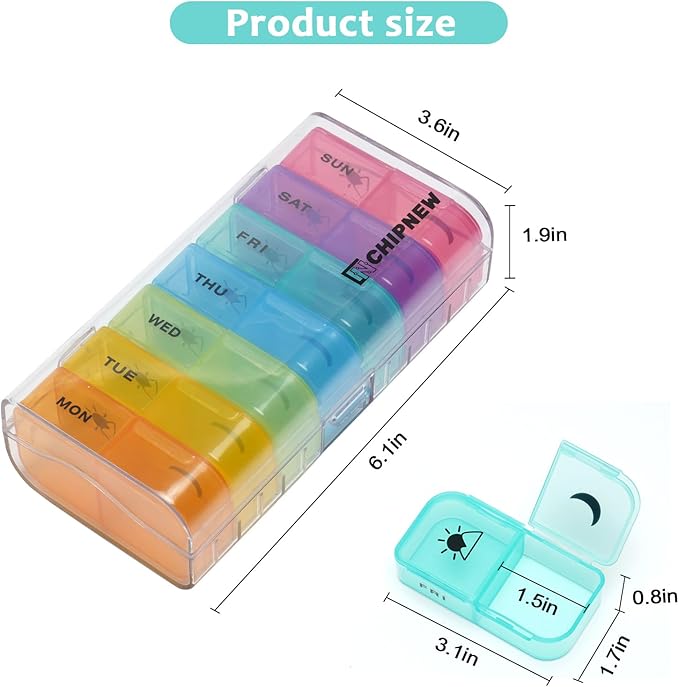 Pill Organizer 2 Times a Day - CHIPNEW Food Grade Medicine Organizer -7 Day Large Detachable Travel Pill Box-Pill Container, Holder for Supplements, Vitamins, and Medications(Transparent)