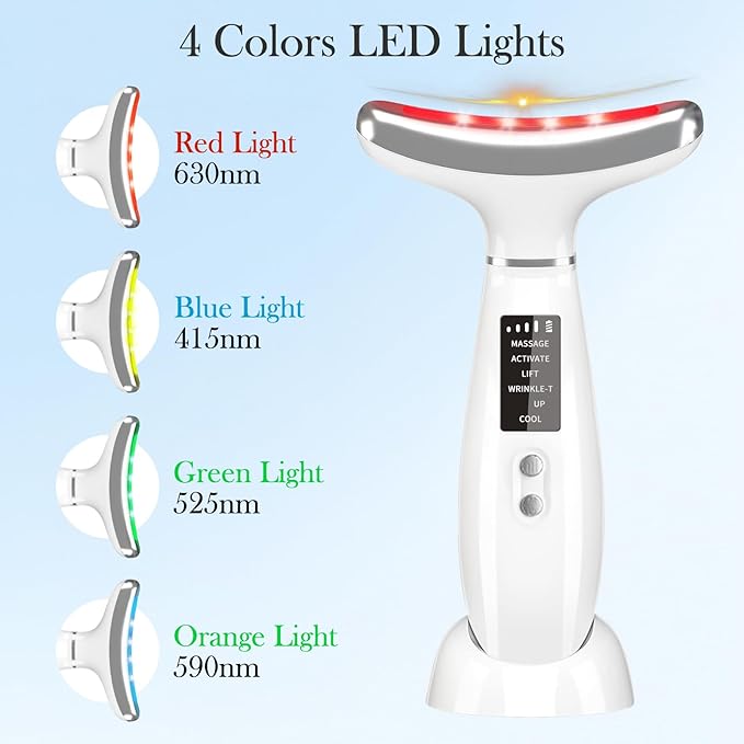 Red Light Therapy for Face and Neck, Portable Face Massager Tool with Vibration, 4 Color LED Facial Light Therapy Device for Skin at Home, Micro-Current Vibration Facial Cold and Hot Service