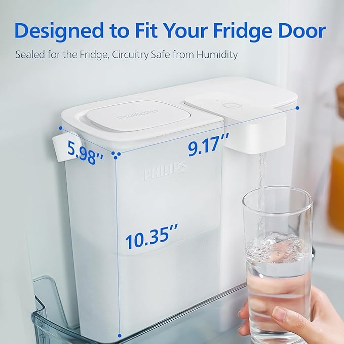 PHILIPS 12 Cup Water Filter Pitcher with Pro Filter - ADD5912, Rechargeable Water Dispenser, Water Purifier Filter for Fridge Door, 1 Pro Filter for 6 Months/180 Gallons, Reduces Lead & 57 impurities