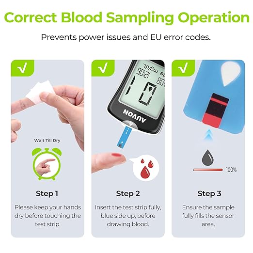 AUVON Blood Glucose Monitor Kit, High Accuracy Blood Sugar Test Kit with 50 Glucometer Strips, 50 30G Lancets, 1 Lancing Devices, DS-W Diabetes Testing Kit, No Coding Required, Travel Size