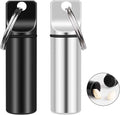 2 Pack Small Pocket Pill Box Keychain, Portable Mini Aluminium Alloy Pill Organizer Case Container for Purse, Waterproof Metal Pill Holder Medicine Bottle for Outdoor Camping Travel (Black & White)