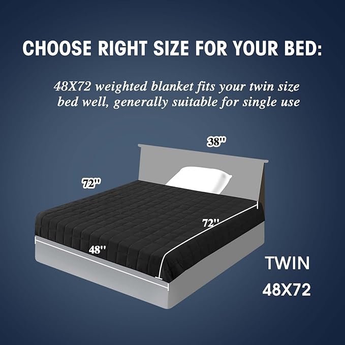 yescool Weighted Blanket for Adults (20 lbs, 48" x 72", Black) Cooling Heavy Blanket for Sleeping Perfect for 140-160 lbs, Twin Size Breathable Blanket with Premium Glass Bead, Machine Washable