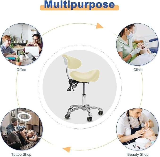 Saddle Stool with Wheels,3-Way Function Rolling Stool with Back Support,Ergonomic Stool Saddle Stool for Hair Stylist for Dentist Salon Tattoo
