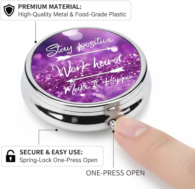 Stay Positive Pill Box 3 Compartment Small Pill Case,Portable for Pocket or Purse Pill Organizer Pill Container Holder with Mirror to Hold Vitamins, Medication, Fish Oil and Supplements