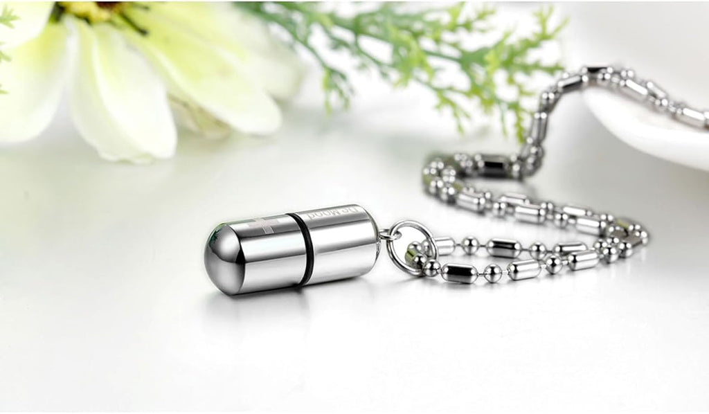 OIDEA Stainless Steel Pill Case Capsule Cross Medicine Keepsake Pendant Necklace Jewelry for Women and Men 22 inch Chain