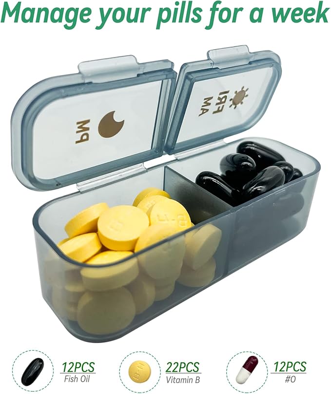 7-Day Pill case 2 Times a Day, Pill Organizer 2 Times a Day,Am Pm Daily Pill Case Travel Pill Organizer,Large Capacity Pill Organizer for Medicine Vitamin Fish,14 Cells 2 Times a Day Pill Organizer