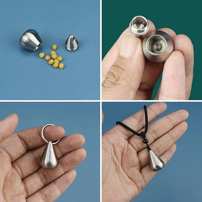 Stainless Steel Waterproof Pill Holder, Secret Pill Container Keychain, Mini Pill Case Screw Top Outdoor Pill Box, Portable Travel Camping Pill Bottle, Pocket Pill Carrier for Men and Women