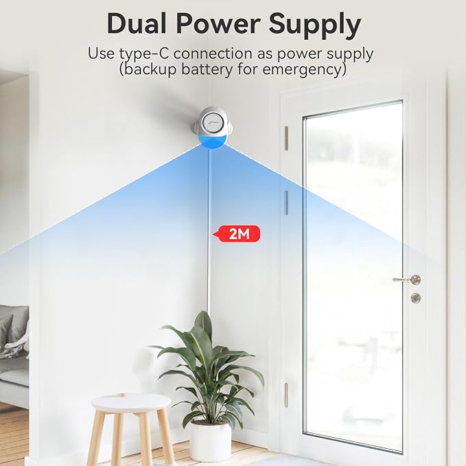 CPVAN WiFi Motion Sensor Alarm, 125dB Wireless DIY Smart PIR Motion Detector with Door/Window Sensor for Home Security System - On Spot Alarm & APP Alert, White