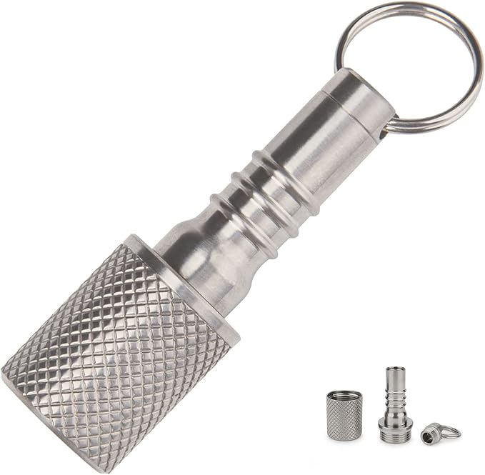 Keychain Pill Holder, Titanium Case Small Organizer Waterproof Box, EDC Container Metal Tube for Outdoor Camping Travel, Men Women (Tiny Silver)