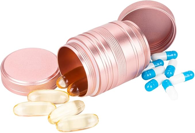 Metal Pill Box Pill Case 2 Times a Day - Daily Pill Container Portable Travel Medicine Holder for Pocket Purse Medicine Organizer for Vitamin/Fish Oil/Supplements