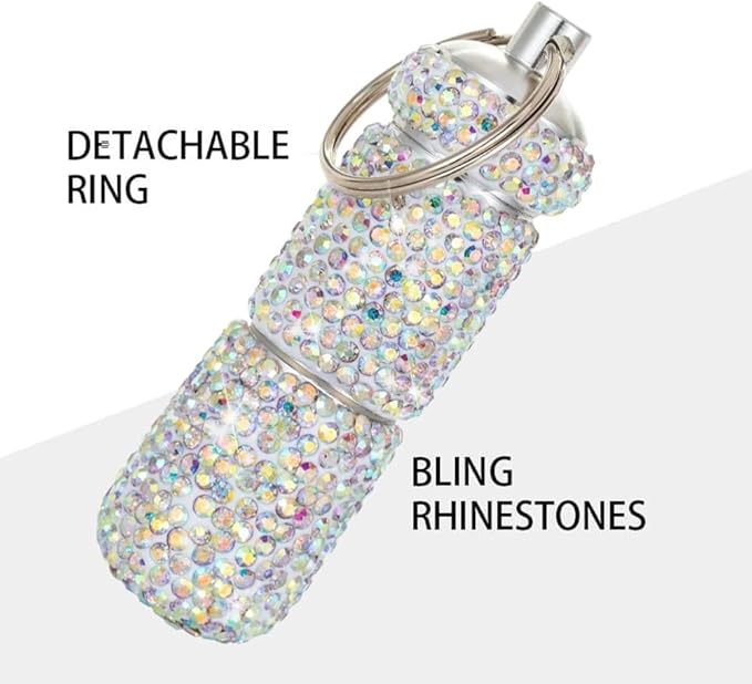 Bling Pill Case Portable Travel Pill Container Bottle Rhinestone Waterproof Small Pill Holder with Keychain Cute Mini Pill Storage Box (ab Colorful)