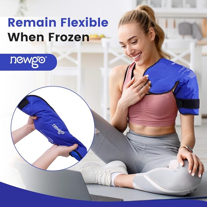 NEWGO Shoulder Ice Pack Rotator Cuff - Reusable Cold Therapy Wrap Shoulder Brace for Pain Relief, Gel Ice Pack for Injuries & Surgery Recovery with Adjustable Strap - Blue