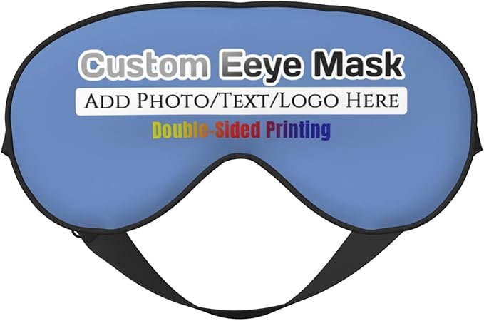 Personalized Eye Mask Add Picture Text Image Logo Custom Travel Sleeping Masks for Home Office Customized Sleep Mask for Men Women Blocks Light Adjustable Strap Carolina Blue
