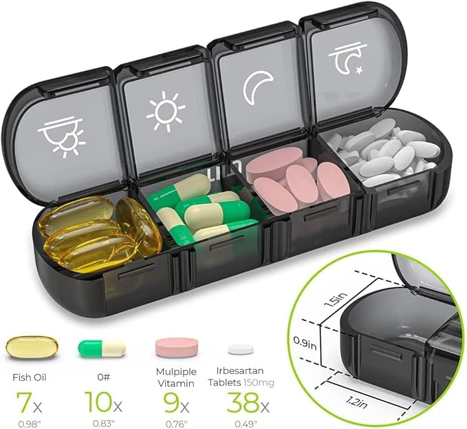 2 Pack Weekly Pill Organizer 4 Times a Day, Portable Travel Daily Pill Box 7 Day, 2 Week Medicine Holder Case for Fish Oil, Vitamin, Supplement