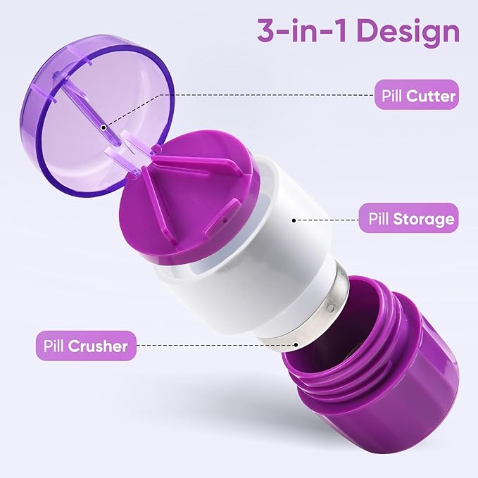 Pill Cutter, Crusher and Grinder, Splitter Accurate and Easy Cutting, Stainless Steel Blade, Perfect for Travel, Ideal for Purse or Pocket, Daily Usage, Ideal for Medication (Purple)