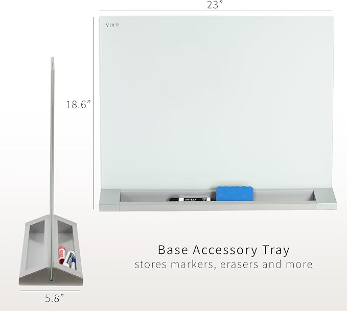 VIVO Freestanding Glass 23 x 19 inch Tabletop Magnetic Dry Erase Board, Portable Privacy Divider, Reversible Double-Sided Whiteboard Panel Partition, Storage Trays, School Home Office, DESK-WB23G