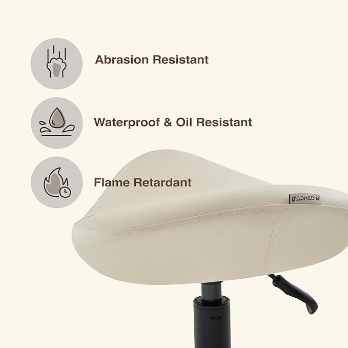Ergonomic Saddle Seat Adjustable Pneumatic Hydraulic Drafting Swivel Rolling Stool Chair for Medical Hygienic SPA Massage Salon Home and Office - Hilo 508 (Vanilla, Standard)
