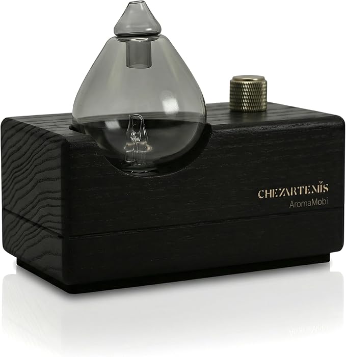 Black Obsidian Waterless Essential Oil Diffuser with Real Wood Base for Aromatherapy, Modern Smoky Glass Oil Diffuser, Cordless Portable Scent Diffuser Machine for Office Men Large Room, 2026 Model