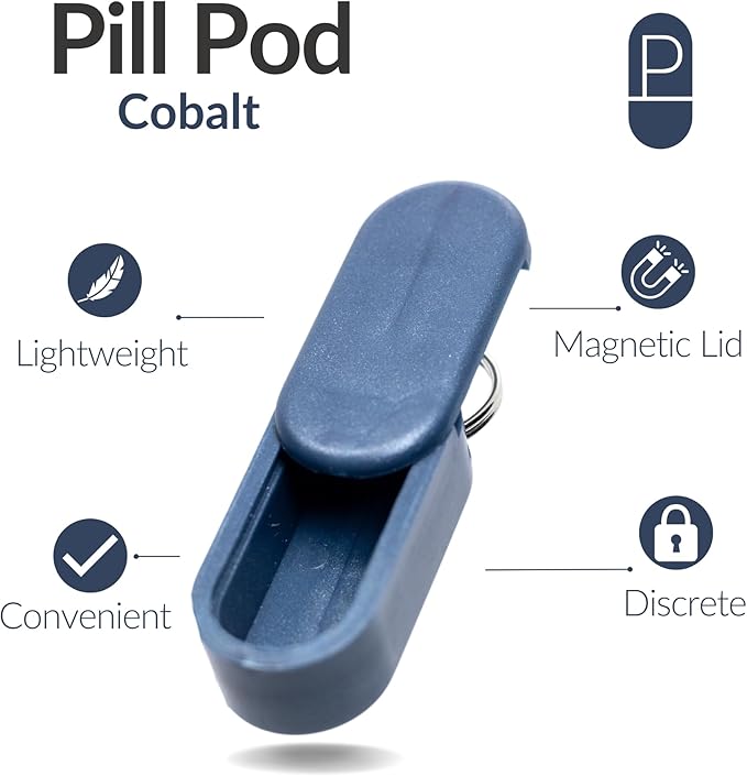 Micro Magnetic Keychain Pill Holder - Compact, Durable, Lightweight with Sleek Minimalist Design - Secure, Discrete, Portable Pill Holder Keychain for Everyday Use (Cobalt)