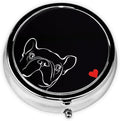 French Bulldog Dog Printed Round Travel Pill Box Cute Small Metal Pocket Pill Case for Men & Women 3 Compartment Portable Pill Organizer for Purse or Pocket