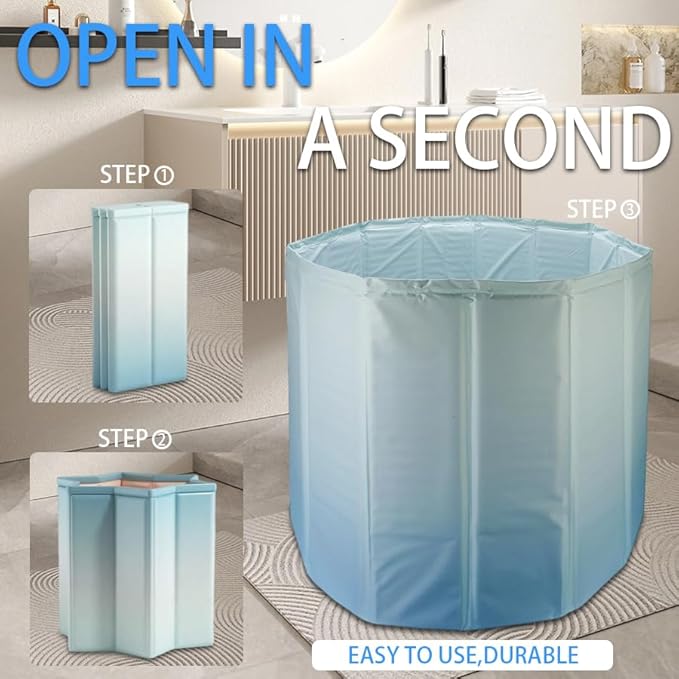 Simcat Portable Foldable Ice Bath Tub, Large Portable Bath Tub for Adults, Suitable for Outdoor Gym, Easy to Assemble Collapsible Bathtub, Ice Bath, Family Bathroom SPA Tub(31.5 in Gradient Blue)