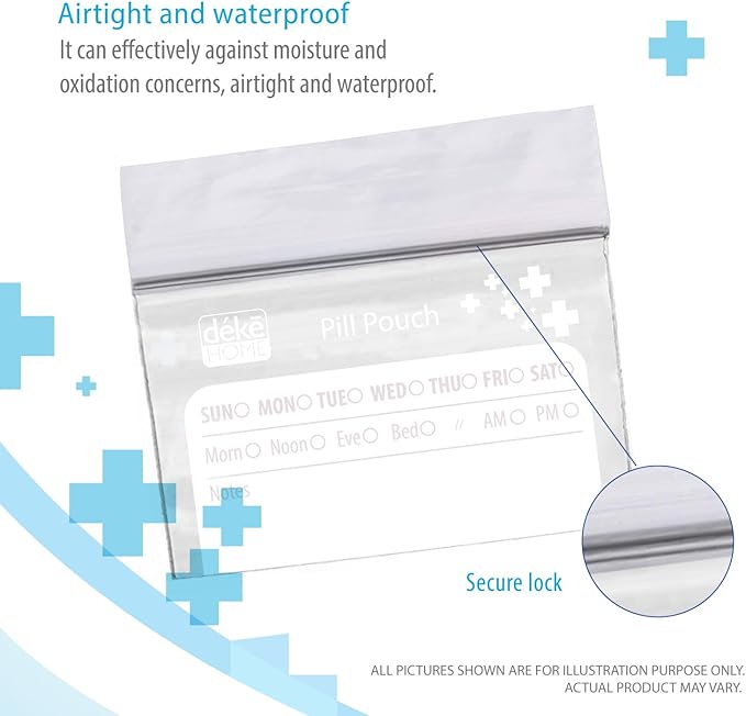 Deke Home - 250 Pack Clear Resealable Pill Bags (4x2.75 in), Travel Medicine Pouches with Write-On Label, BPA-Free Disposable Pill Organizer for Medications, Vitamins & Supplements