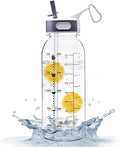 1L Clear Water Bottle, 32oz Motivational Water Bottle with Straw, Bottle Joy Sports Water Bottle with Time, Tritan Leakproof Markers-BPA-Free Jug, Buckle Drinking Bottles for School, Outdoor Gym