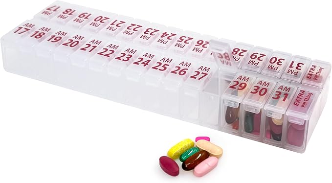 XL Twice-a-Day Monthly Pill Box Planner Set - AM/PM Medication Organizer for 31 Days! Set Contains 2 Organizers for One Month. (XL - 31 Day AM/PM - Clear)