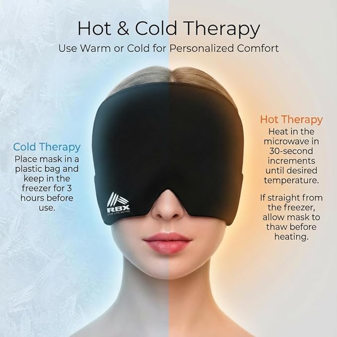 RBX Migraine Relief Cap Hot and Cold Headache Relief Cap Gel Mask, Hangover Headache Relief